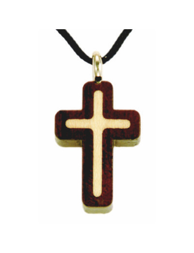 Croix en Bois d'Erable Vernis 4cm avec Cordon - 2 TONS