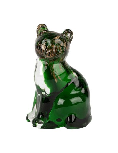 Chat décoratif verre vert doré 7x6x10cm