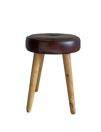 Tabouret cuir rond marron 33x33x43cm