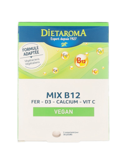 Mix B12 Fer D3 Calcium Vitamine C Vegan 60 Comprimés