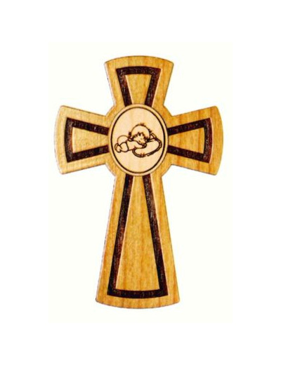 Croix en Bois d'Erable en Boite LUXE 13,3cm - ENFANT ENDORMI