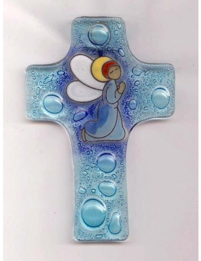 Croix en verre 8x12cm- ANGE EN PRIERE