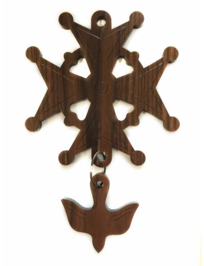 Croix Huguenote en bois d'Erable 23cm