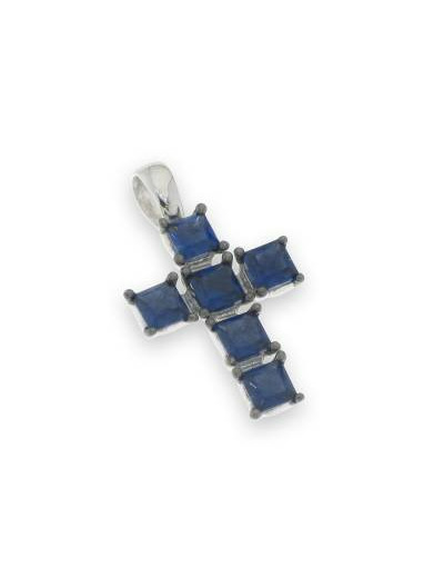 Croix en Argent 925- 2cm- SAPHIRS synthétiques