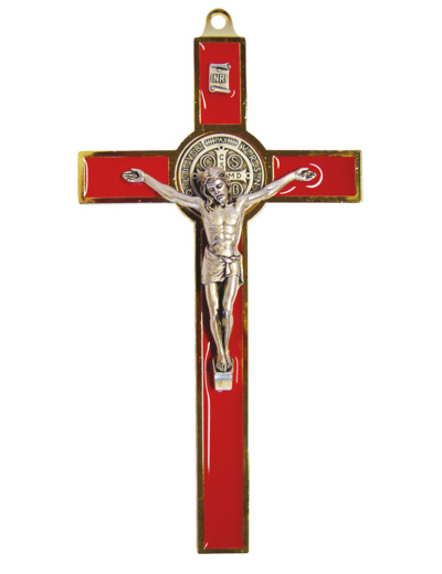 Croix de Saint Benoît en Métal avec Email 19cm - ROUGE