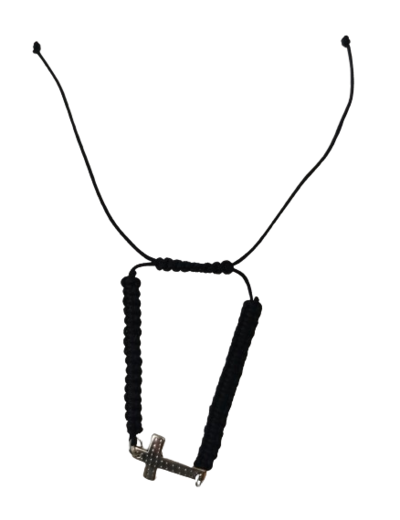 Bracelet Tressé avec Croix Noir