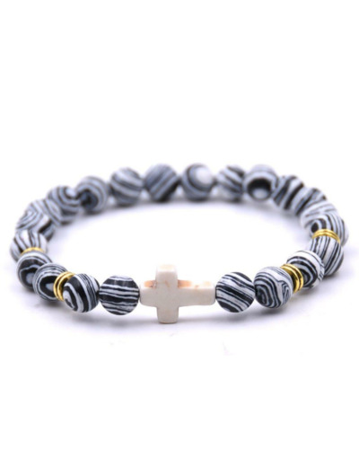 BRACELET élastique 8mm en pierre véritable- Malachite Noire/Blanche