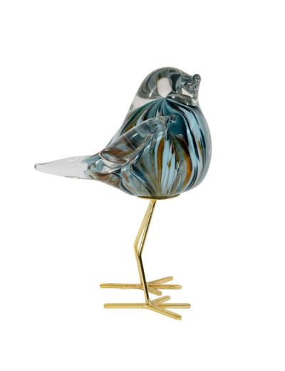 Décoration verre moineau Serin bleu 9x15x11cm