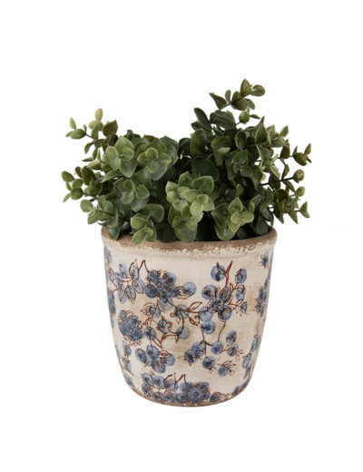 Pot de fleurs intérieur céramique beige bleu 14x14x14cm