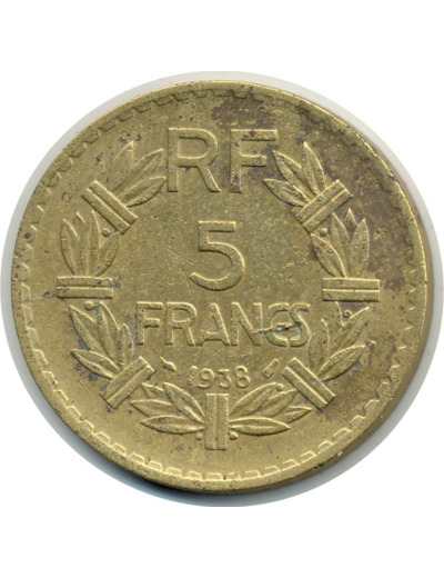 FRANCE 5 FRANCS LAVRILLIER Bronze-Alu 1938 TB+ (G761) N1