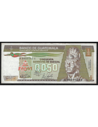 GUATEMALA 0.50 QUETZAL 4-01-1989 SERIE A TTB (W65)