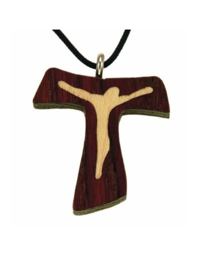 Croix en Bois d'Erable Vernis 3,2cm avec Cordon - TAU CHRIST