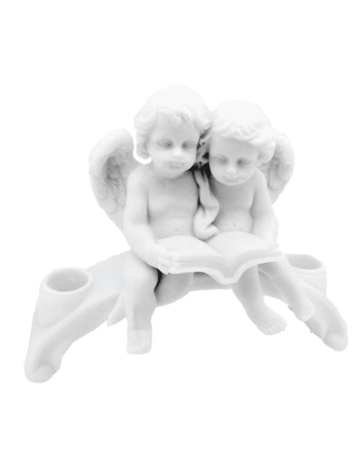Statue en albâtre 13x18cm - ANGES EN LECTURE 2 BOUGIES Blanc