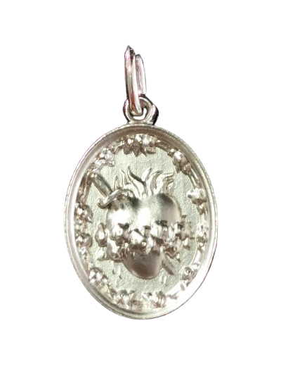 Coeur Sacré 19mm en Argent 925 - Coeur Immaculé de Marie