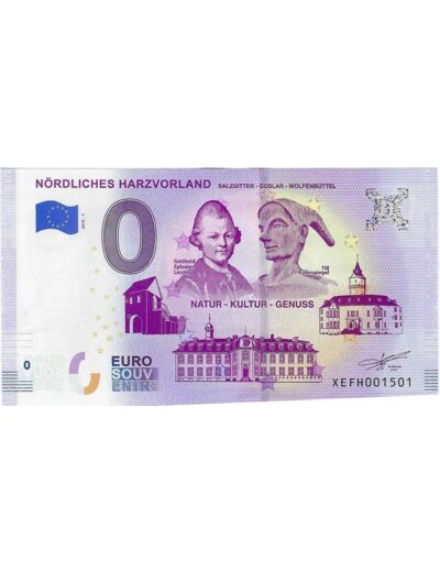 ALLEMAGNE 2019-1 NORDLICHES HARZVORLAND BILLET SOUVENIR 0 EURO TOURISTIQUE  NEUF