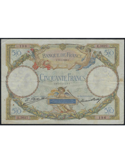 FRANCE 50 FRANCS L.O. MERSON 9-2-1929 E.3627 TTB