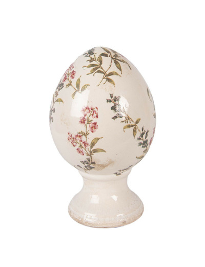 Décoration œuf sur pied céramique beige rose 12x12x19cm