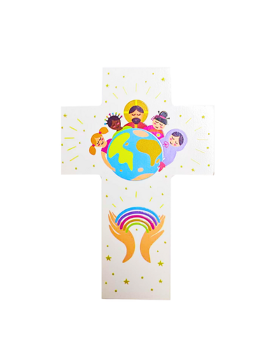 Croix blanche louange - Enfants du monde - 15x10cm