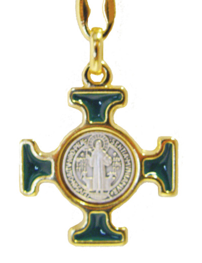 Porte-Clefs Saint Benoît en Métal Doré avec Email - VERT