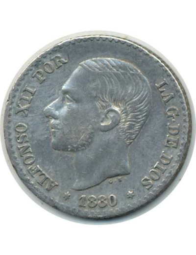 ESPAGNE 50 CENTIMOS 1880 MSM ALFONSO XII TTB (W685)