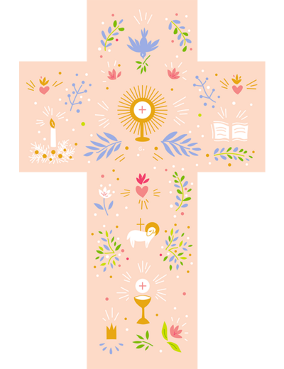 Croix Rose Louange - Communion - 15x10cm