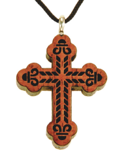 Croix en Bois d'Erable Vernis 3,2cm avec Cordon - MOTIF EN RELIEF