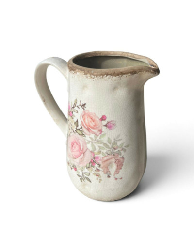 Pichet décoratif rose céramique beige 16x11x18cm