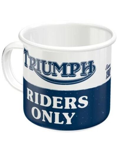 Mug émaillé rétro, Triumph, Riders Only – Cadeau pour propiétaire de Triumph, Tasse de camping, 360 ml – Nostalgic-Art