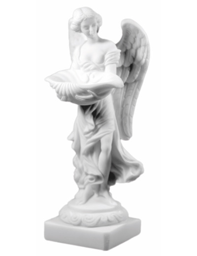 Ange Bénitier - Statue 24cm en albâtre - Blanc