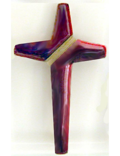 Croix en 2 parties Rouge Plexi, or, et support 13,2X8,2cm - EMAUX DU