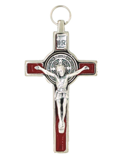 Croix de Saint Benoît en Métal avec Email 8cm - ROUGE