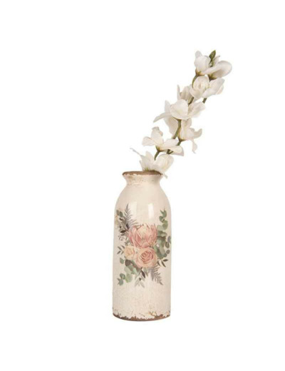 Vase céramique imprimé fleurs 8x20cm
