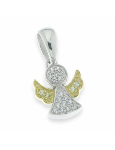 Ange pendentif en Argent 925 + Zirconiums- Ailes Plaqué-or- 1cm