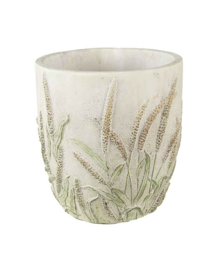 Pot de fleurs pierre tiges de blé beige vert 20x20cm
