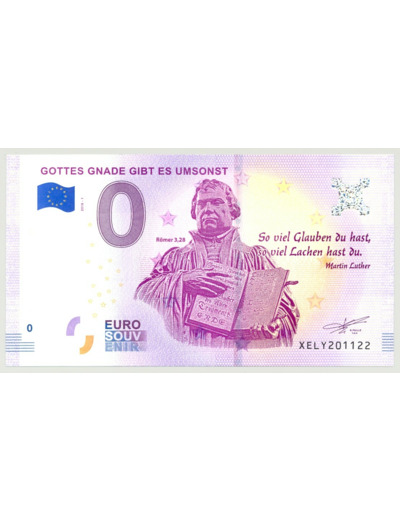 ALLEMAGNE 2018-1 GOTTES GNADE GIBT ES UMSONST BILLET SOUVENIR 0 EURO TOURISTIQUE