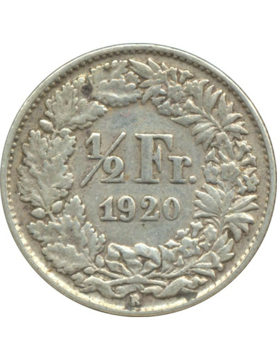 SUISSE 1/2 FRANC 1920 B TTB N2