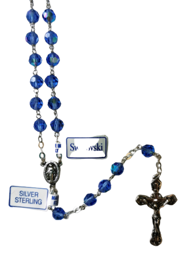 Chapelet avec Perles Svarowski sur Chaîne en Argent 925 BLEU
