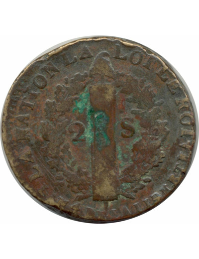 FRANCE LOUIS XVI 2 SOLS FRANÇOIS 1792 W (Lille) TB