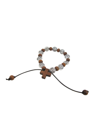 Bracelet sur Corde perles bois et Médaille métal - ST JOSEPH