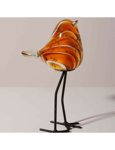 Oiseau ambre crème or sur pied 18x11x6cm