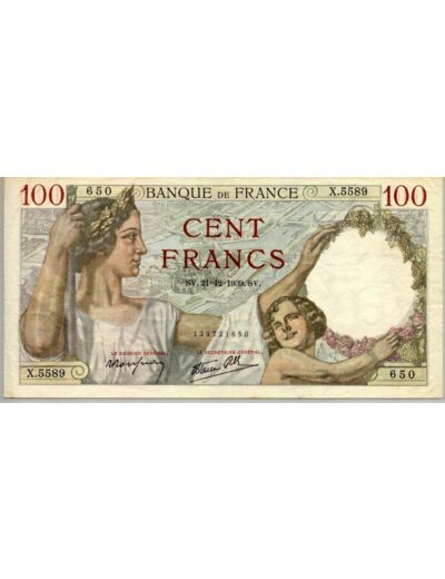 FRANCE 100 FRANCS SULLY SERIE W.879 14-9-1939 TTB