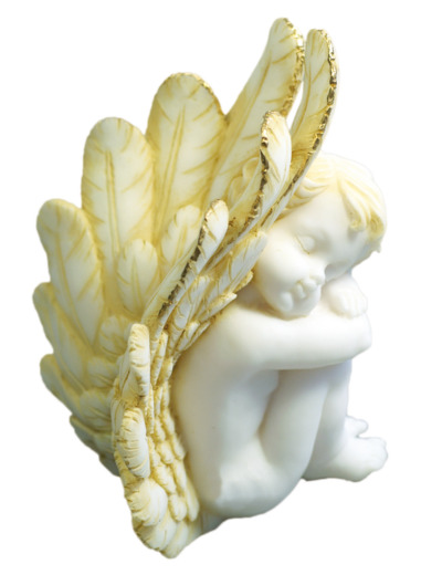 Statue en albâtre 16cm - ANGE EN SOMMEIL (DROIT) Beige et Or