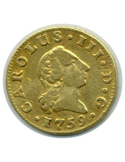 ESPAGNE 1/2 ESCUDO OR 1759 M CHARLES III (Madrid) TTB- (W389) Gold Oro