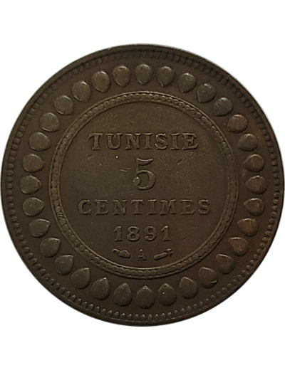 TUNISIE 5 CENTIMES 1891 TTB (Lec71) n2