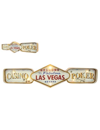 Plaque métal type enseigne lumineuse " Welcome To Fabulous Las Vegas" - 61 x 5 x 15 cm - Decoration Vintage, Pub, Bar, Casino
