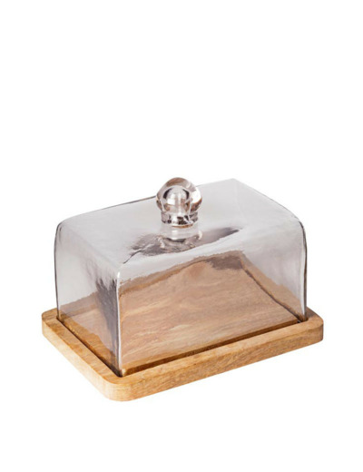 Plateau bois et cloche verre 13x22x22cm