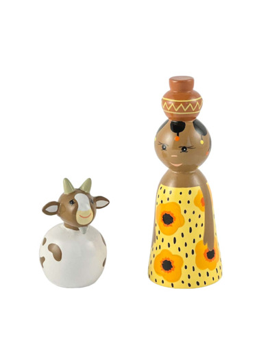Fillette africaine en bois tourné 10cm + boite