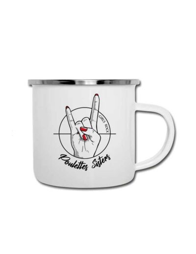 Tasse métal émaillée "Hell Yeah Hand" blanche