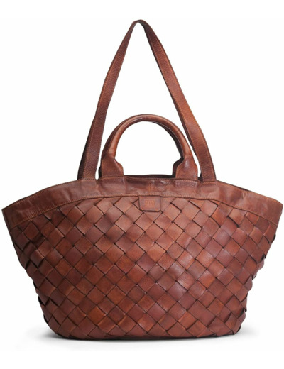 BIBA | Sac à Main pour Femme de Cuir Véritable, Boho Sac Heritage Lewisburg LEI1L, Manche Courte et Sangle Longue, Fermeture Zippée, Cuir de Vachette Véritable, Couleur Cuir