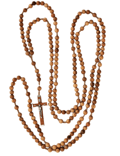 ROSAIRE en OLIVIER 8mm/ CORDE- 20 dizaines (croix bois+Christ)-115CM